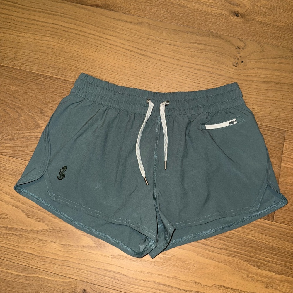 Vuori Teal Athletic Shorts with White Drawstring